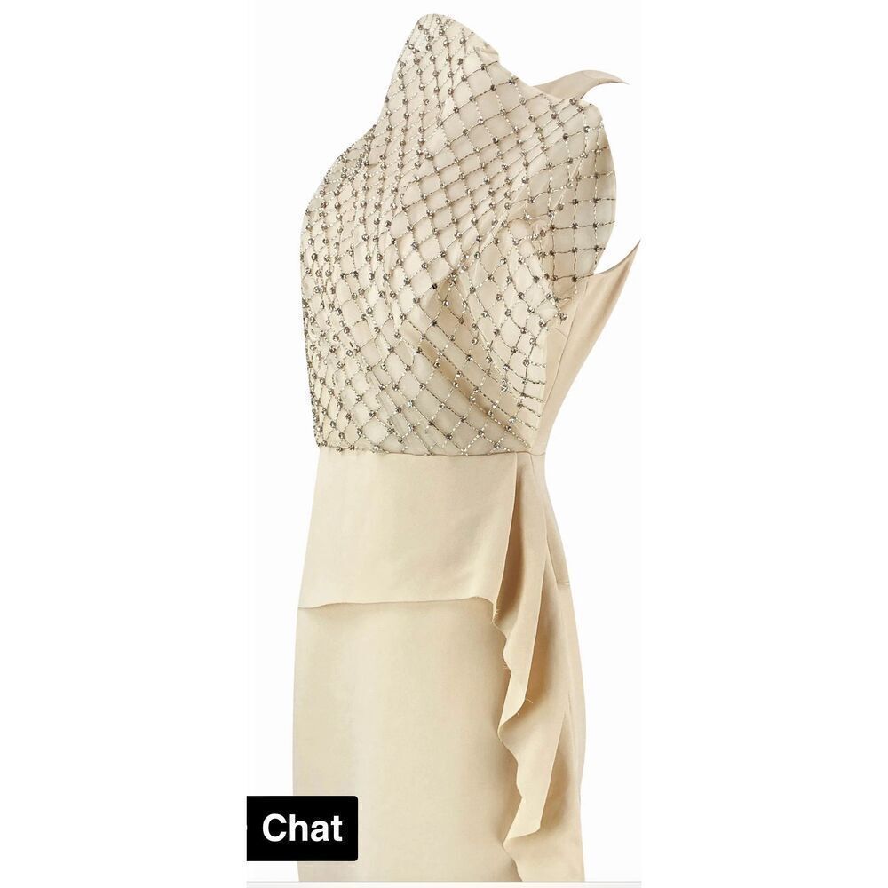RACHEL GILBERT HAND-BEADED CREPE MIDI DRESS in Beige/Nude NWOT Size US 6 - Picture 4 of 6